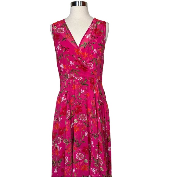 Calvin Klein Floral Pink High Low Summer Flowy Lined Sleeveless VNeck Dress 12 - Picture 4 of 12